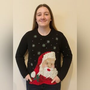 Classic Elements Santa zipper Sweater-Black and Red-vintage ugly Christmas